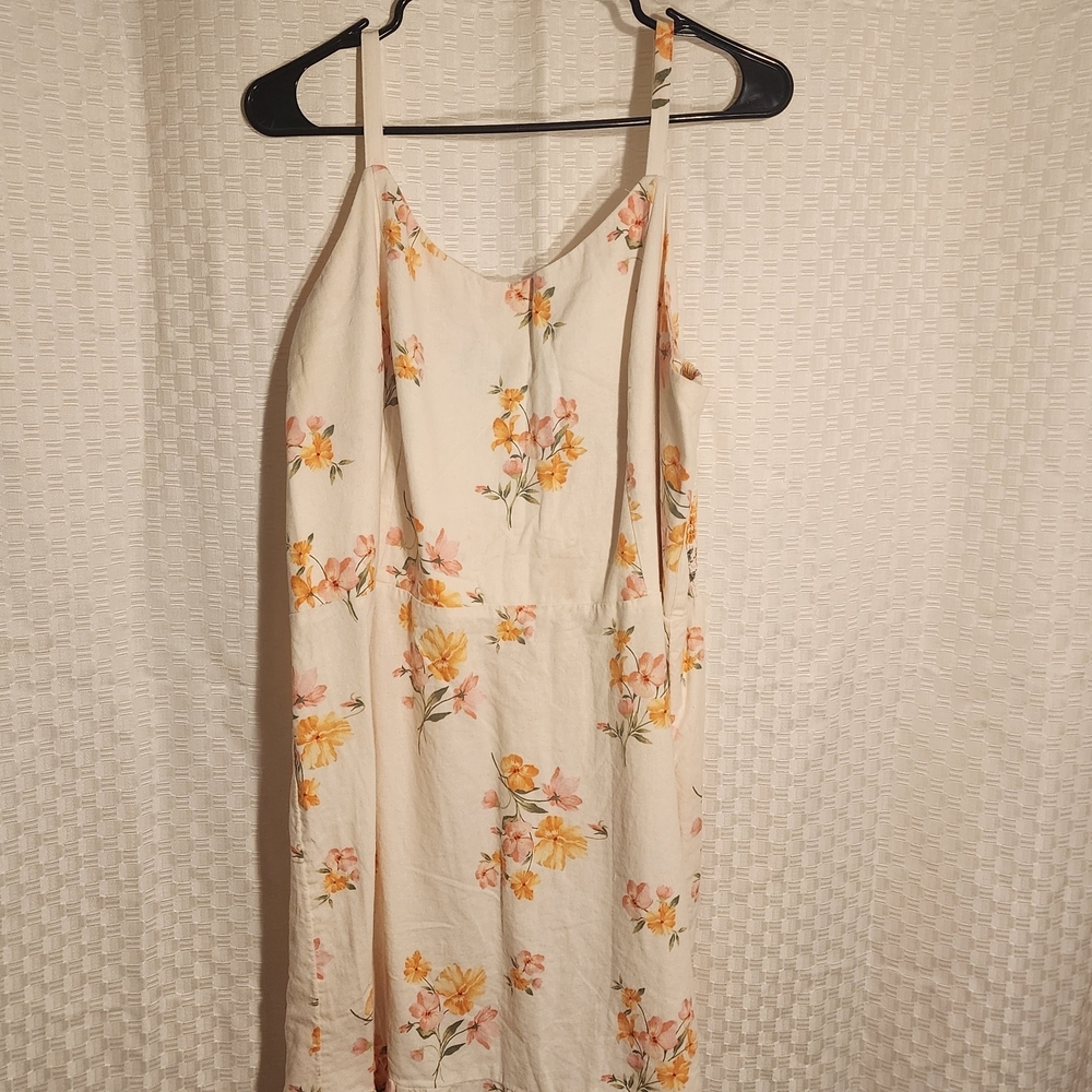 Floral Cream Dress - Summer - Casual Linen Feel - Picnic - Sun Dress